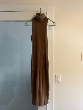 Zara Brown Sleeveless Turtleneck Midi Dress